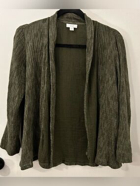 J.Jill Pure Jill Open Front Cardigan Sz XS Green 100% Cotton Gauze Lagenlook EUC